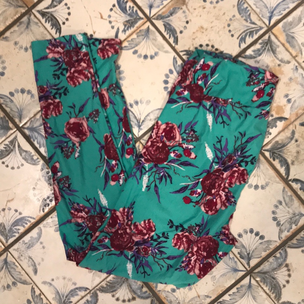 Lularoe TC Leggings Teal and Rose